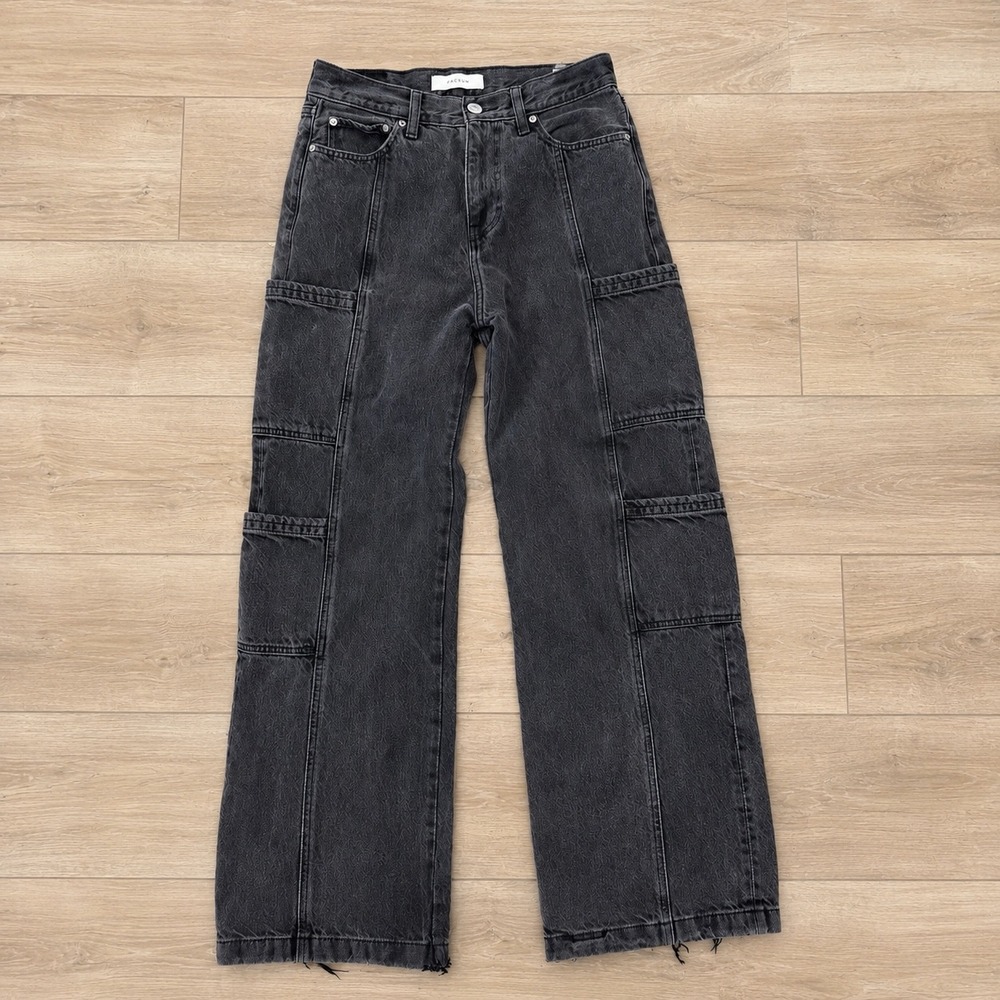 PacSun Extreme Baggy Cargo Jeans Washed Black 28x30 Wide Leg Utility Pants
